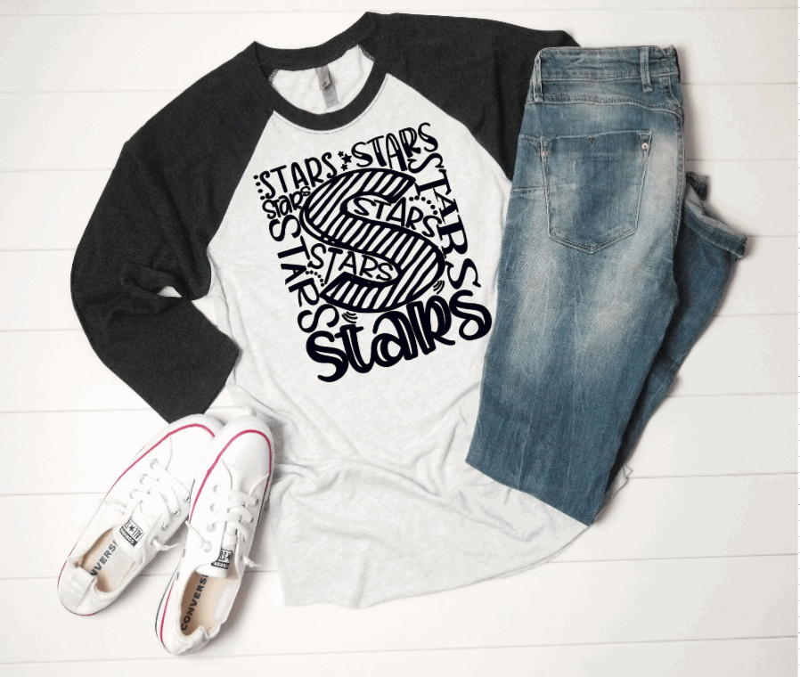 Stars Charcoal Grey-Sleeved Baseball Tee