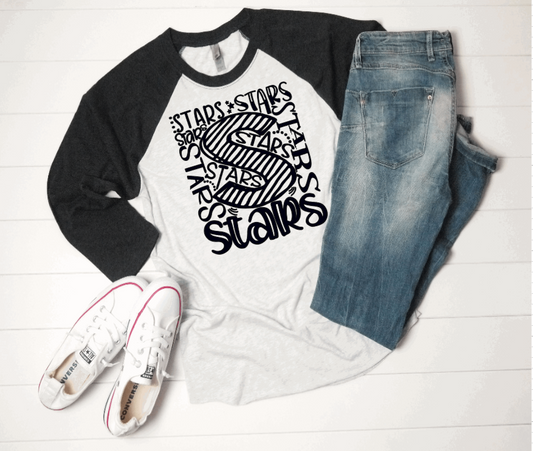 Stars Charcoal Grey-Sleeved Baseball Tee