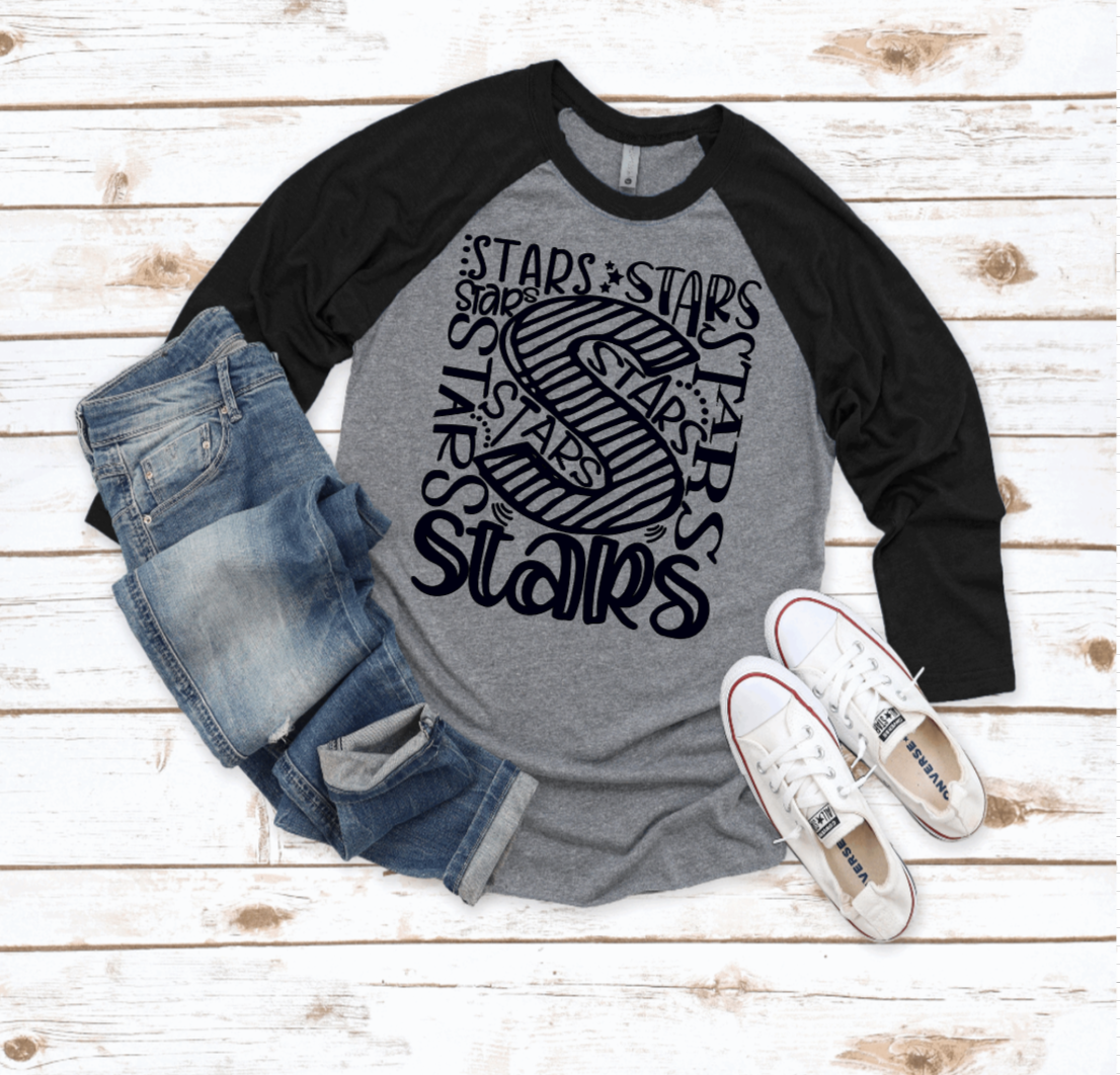 Stars Black Sleeved Grey Chest Baseball Tee