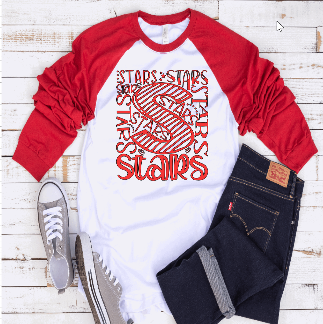 Stars Red Sleeved Baseball Tee