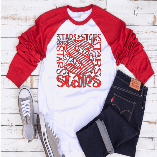 Stars Red Sleeved Baseball Tee